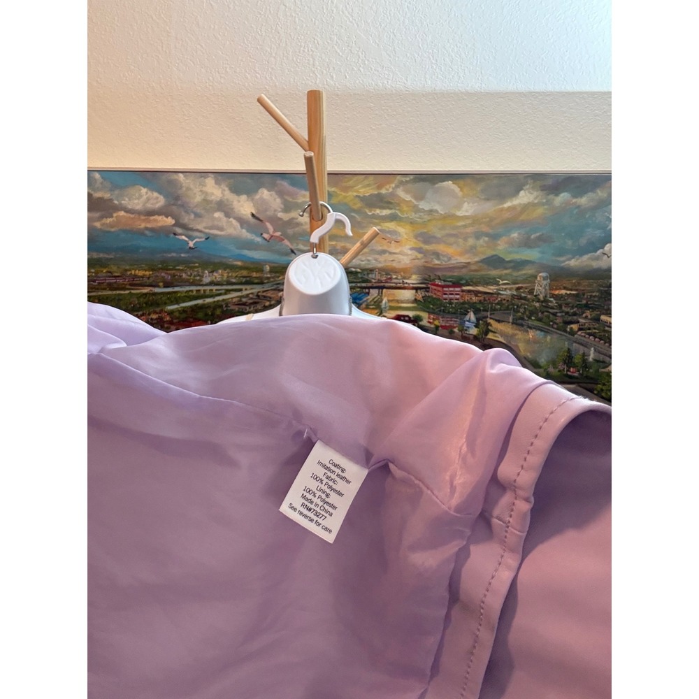Nine West Moto Jacket Women Large Purple Faux Leather Asymmetrical Zip Biker - Picture 4 of 7